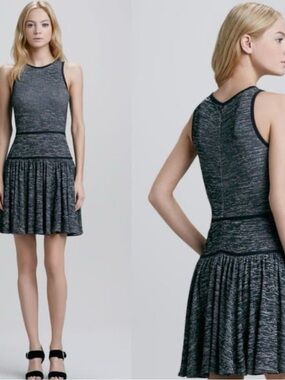 Tibi Black and Blue Sleeveless Fit-and-Flare Dress sz 10